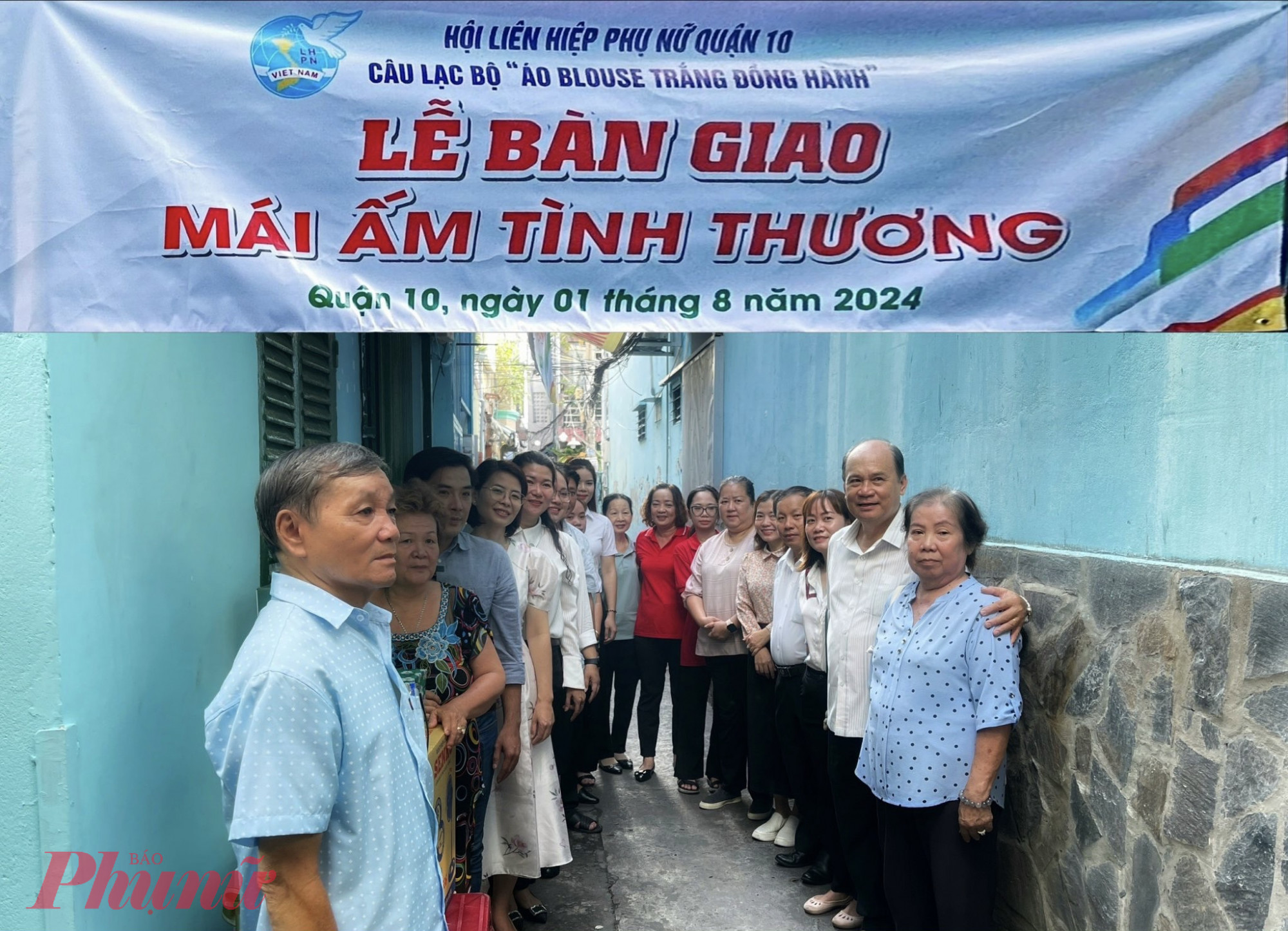 Đại diện các ban ngành, đoàn thể địa phương chung vui nhà mới với gia đình bà Đỗ Thị Nga.