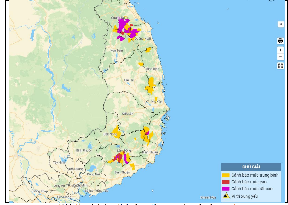 Bảng đồ nguy cơ lũ quét, sạt lỡ đất đá trên các khu vực - Ảnh: Trung tâm dự báo KTTVQG