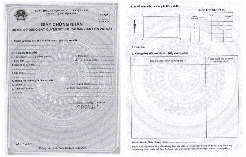 Giấy chứng nhận quyền sử dụng đất, quyền sở hữu tài sản gắn liền với đất (sổ đỏ).
