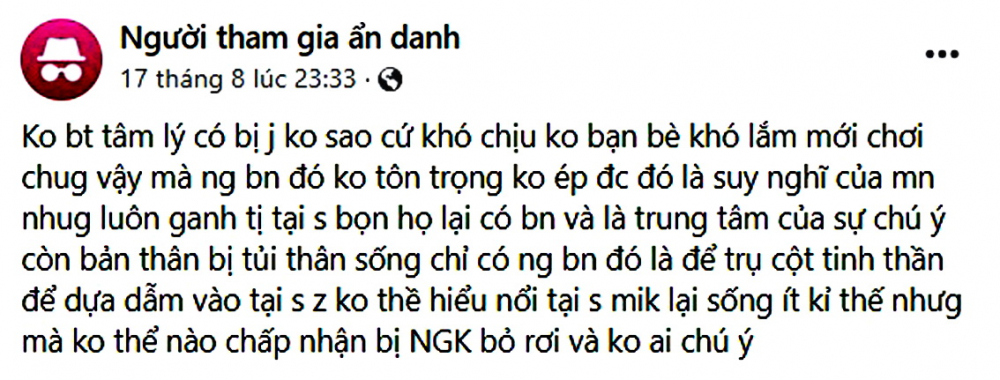 Chia sẻ của người dùng trong một hội nhóm về overthinking với nhiều triệu chứng điển hình