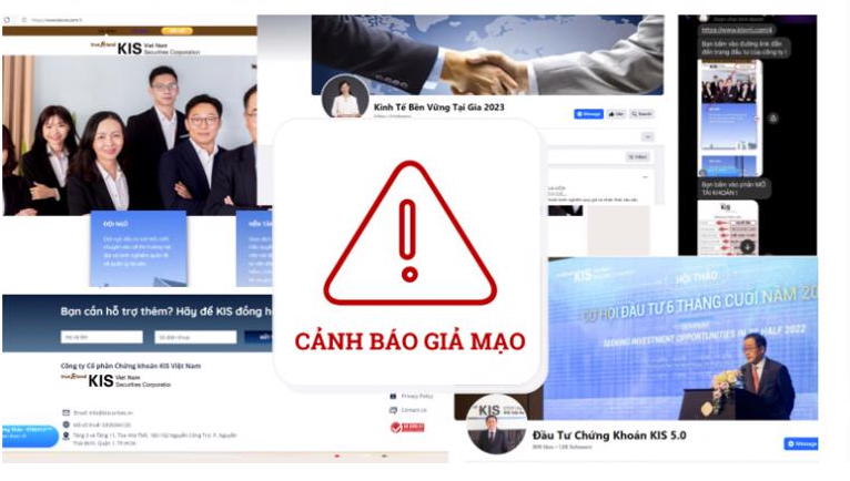 Các đối tượng lừa đảo tạo lập các trang website, trang Facebook mạo danh Công ty chứng khoán KIS Việt Nam