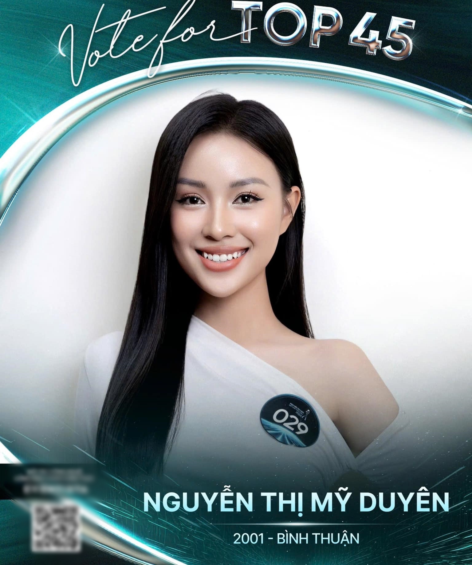 Nguyễn Thị Mỹ Duyên (Bình Thuận, sinh năm 2001, số đo 87 – 65 – 94, cao 1m68). Cô tốt nghiệp ngành an ninh hàng không của Học viện hàng không Việt Nam. Người đẹp đang làm tiếp viên hàng không vàngười mẫu và diễn viên.