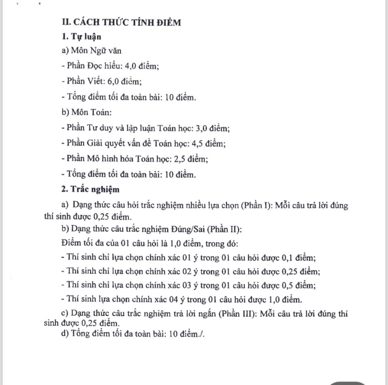 Cấu trúc đề thi và cách thức tính điểm