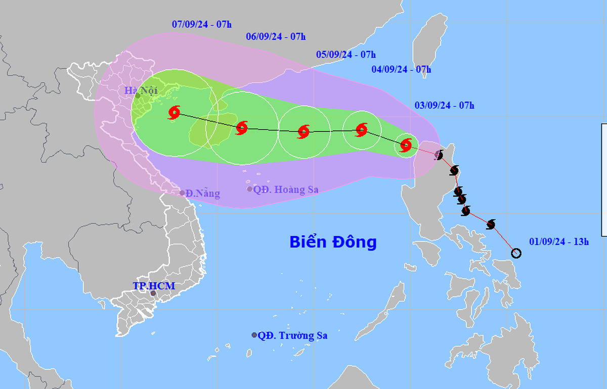 Vị trí và hướng di chuyển bão Yagi lúc 7g sáng 3/9 - Ảnh: NCHMF