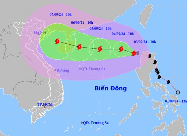 Dự báo vị trí và hướng di chuyển của bão Yagi - Nguồn: Trung tâm Dự báo khí tượng thủy văn quốc gia