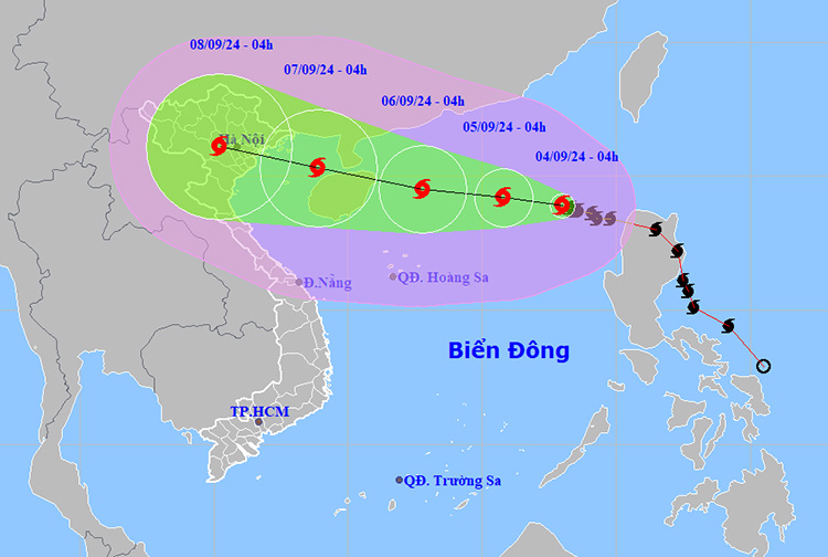 Vị trí và đường đi của bão số 3 - Ảnh: NCHMF