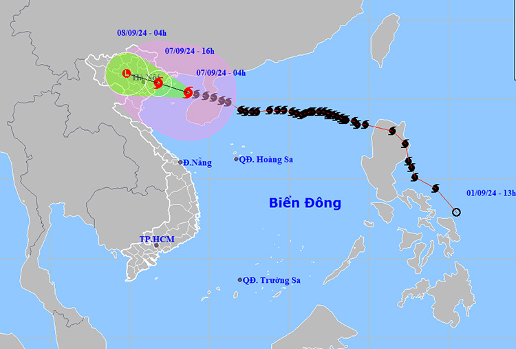 Vị trí và đường đi của bão - Ảnh: Trung tâm Dự báo khí tượng thủy văn Quốc gia