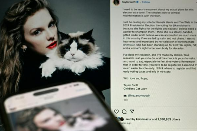 Bài đăng trên Instagram của Taylor Swift ủng hộ Phó Tổng thống Hoa Kỳ và ứng cử viên tổng thống đảng Dân chủ Kamala Harris