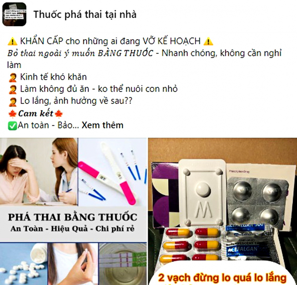 Trang Thuốc phá thai tại nhà với những lời quảng cáo đảm bảo an toàn, hiệu quả - Ảnh chụp màn hình