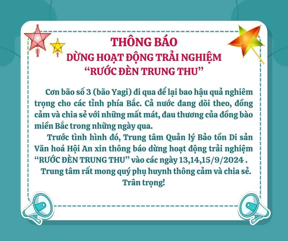 Thông báo của Trung tâm Quản lý bảo tồn di sản văn hoá Hội An