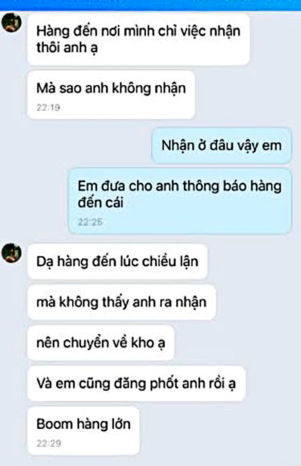 Một kẻ lừa đảo dọa sẽ vu vạ người mua “bom hàng” khi nhận thấy người mua cảnh giác, đề phòng - Ảnh chụp màn hình