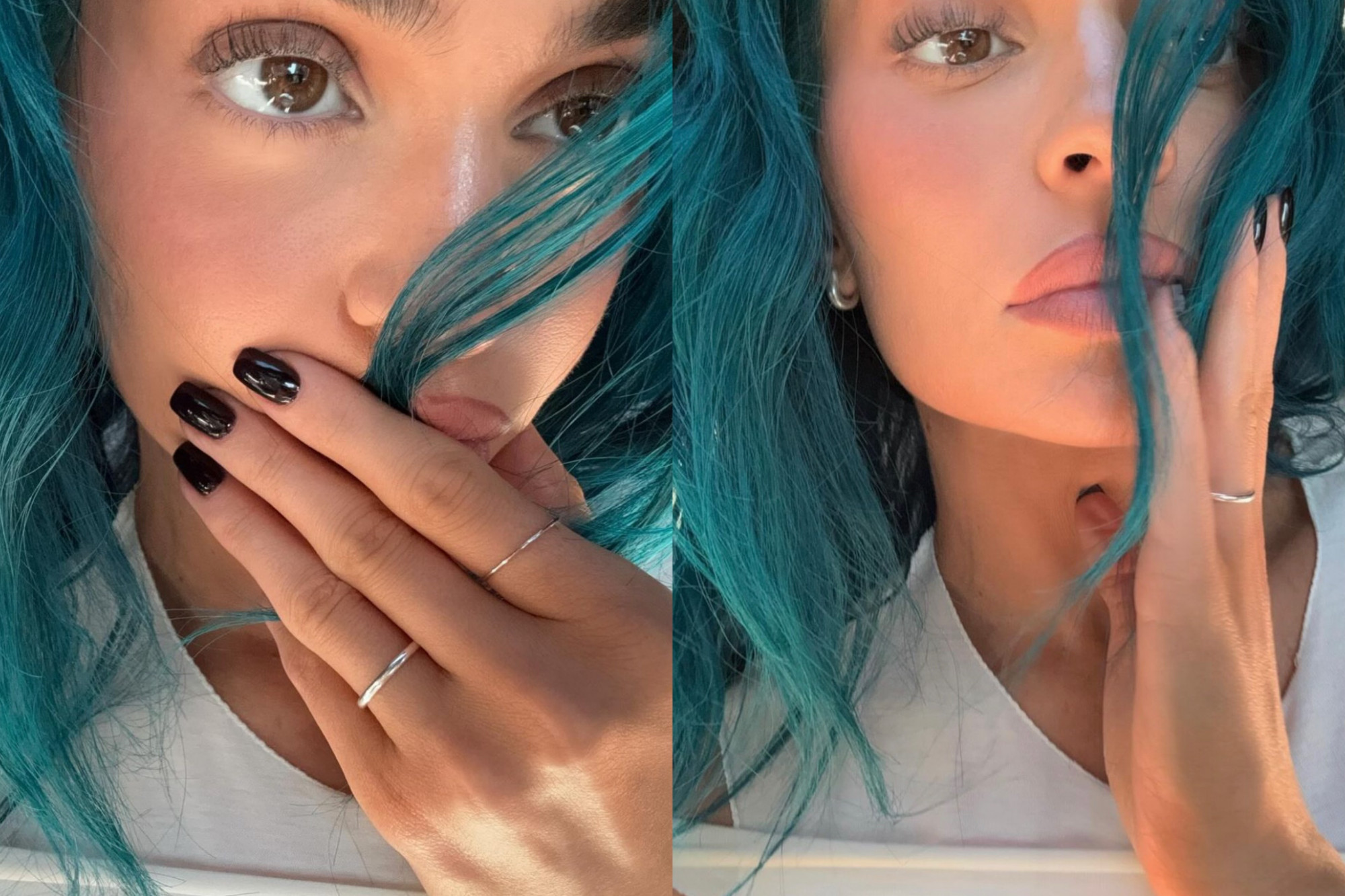 Kylie Jenner - sắc nail đen tuyền Y2K: Kylie luôn nổi tiếng là người đẹp đón đầu xu hướng. Cô nàng vừa đổi màu tóc nâu trầm sang mái tóc xanh ngọc sáng cùng bộ nail mới với màu sơn đen tuyền mang phong cách Lincoln Park After Dark (công viên Lincoln sau nửa đêm). Với lớp sơn bóng loáng và có độ sáng cao, màu sơn đen gợi hình ảnh về một bầu trời đêm huyền bí. Nữ tỷ phú trẻ kết hợp với kiểu móng dài, hình vuông và các góc bo tròn tăng thêm vẻ quyến rũ cho phong cách.