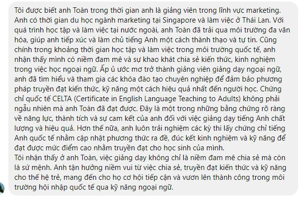 Nhận xét của một vị Hiệu phó về thầy Toàn IELTS