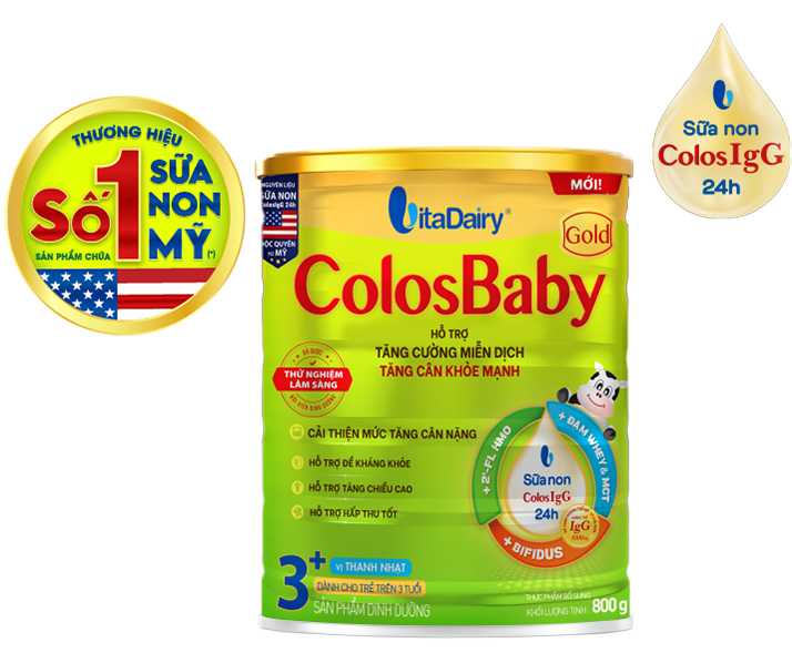 ColosBaby Gold 3+ là một lựa chọn dinh dưỡng toàn diện cho con miễn dịch khỏe, tăng cân tốt. ColosBaby của VitaDairy là thương hiệu số 1 sữa công thức chứa sữa non Mỹ, theo Buzzmetrics vào tháng 4/2021