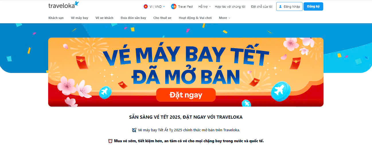 Vé máy bay tết Ất Tỵ 2025 đã mở bán trên Traveloka