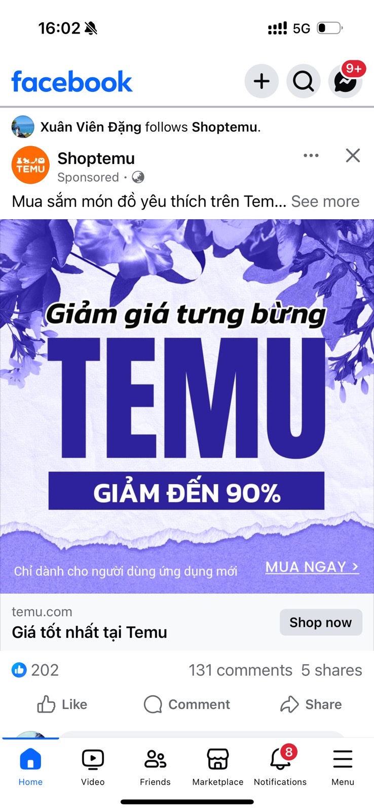 Hình ảnh quảng cáo của sàn TMĐT Temu vượt quá hạn mức khuyến mãi cho phép - Ảnh: T.H