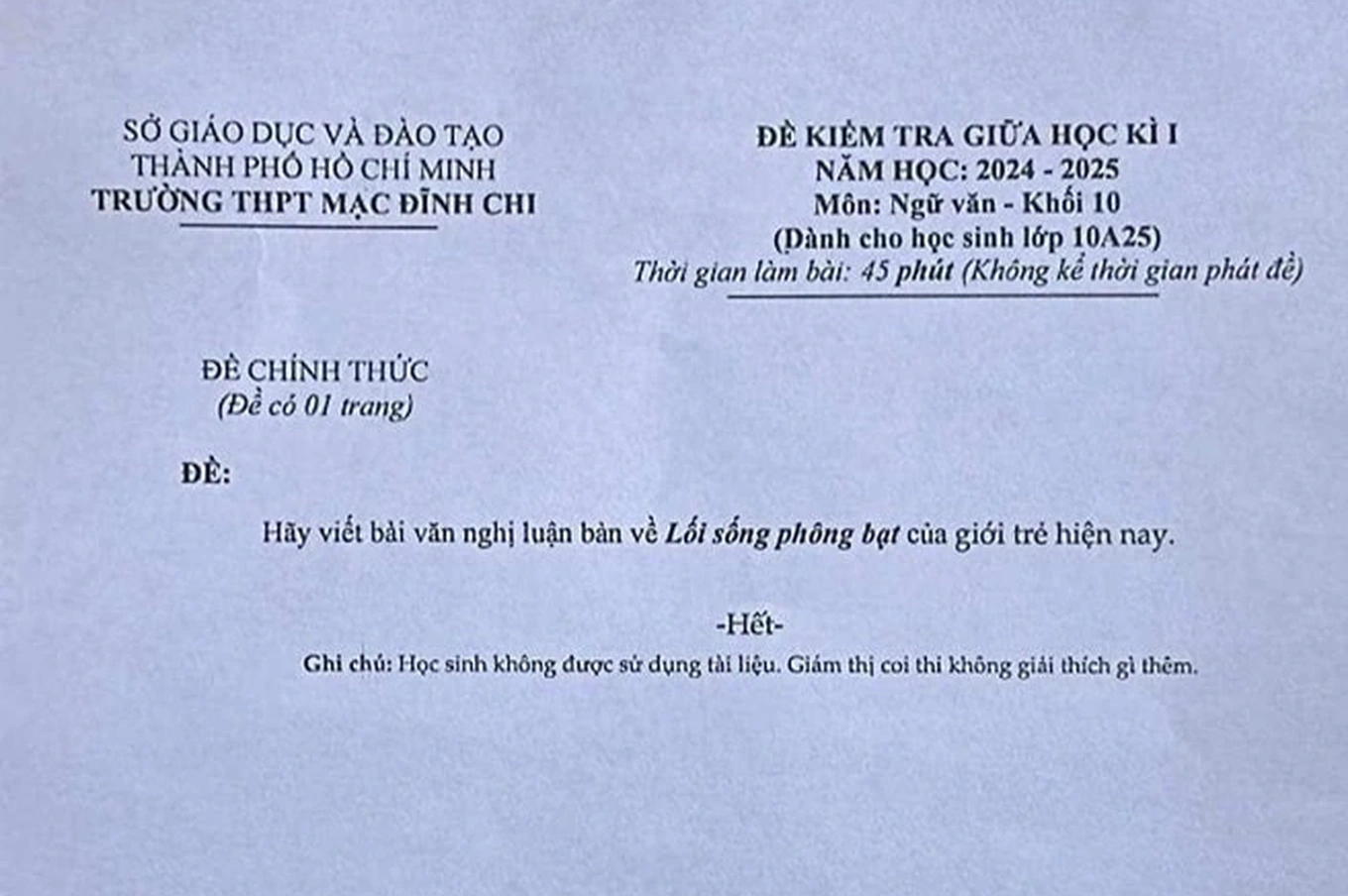 Đề thi đang thu hút được nhiều sự quan tâm của cộng đồng mạng