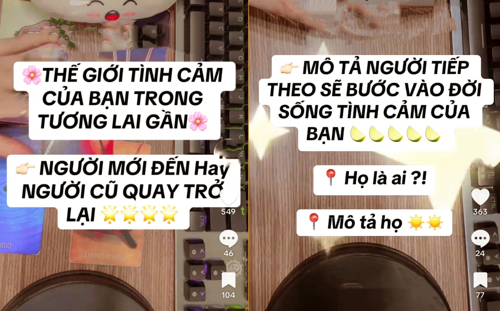 Các clip đoán bài tarot để dự đoán chuyện tình cảm qua TikTok thu hút nhiều người trẻ quan tâm  - ẢNH: DƯƠNG LẠC