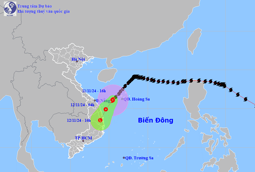 Dự báo vị trí và hướng di chuyển của bão số 7. Ảnh: Trung tâm Dự báo khí tượng thủy văn quốc gia