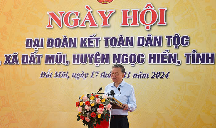 Tổng Bí thư Tô Lâm - phát biểu tại “Ngày hội Đại đoàn kết toàn dân tộc”. Ảnh: Cổng thông tin điện tử tỉnh Cà Mau