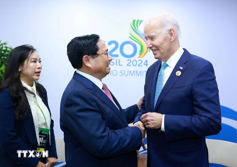 Thủ tướng Phạm Minh Chính gặp Tổng thống Hoa Kỳ Joe Biden tại Hội nghị thượng đỉnh G20 - Ảnh: TTXVN