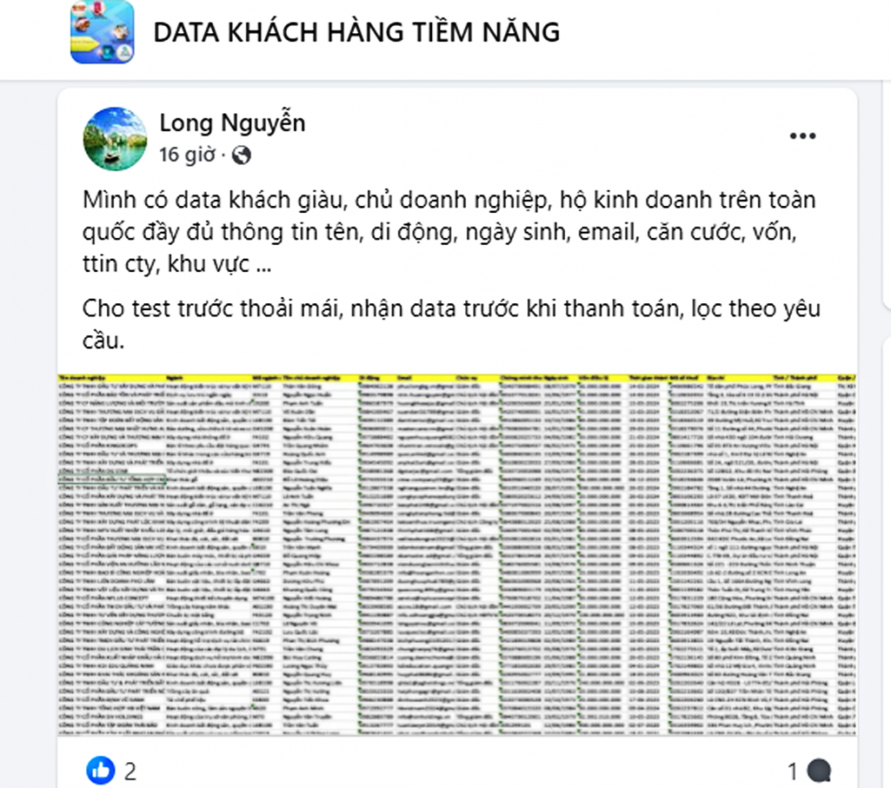 Thông tin cá nhân bị rao bán tràn lan  trên mạng - Ảnh chụp màn hình Facebook