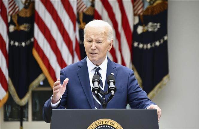 Tổng thống Mỹ Joe Biden phát biểu tại Nhà Trắng, Washington, D.C - Ảnh tư liệu: Kyodo/TTXVN