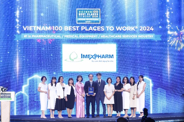 Imexpharm được vinh danh vị trí thứ 25 trong Top 100 công ty có môi trường làm việc tốt nhất Việt Nam cho năm 2024 - Ảnh: Imexpharm