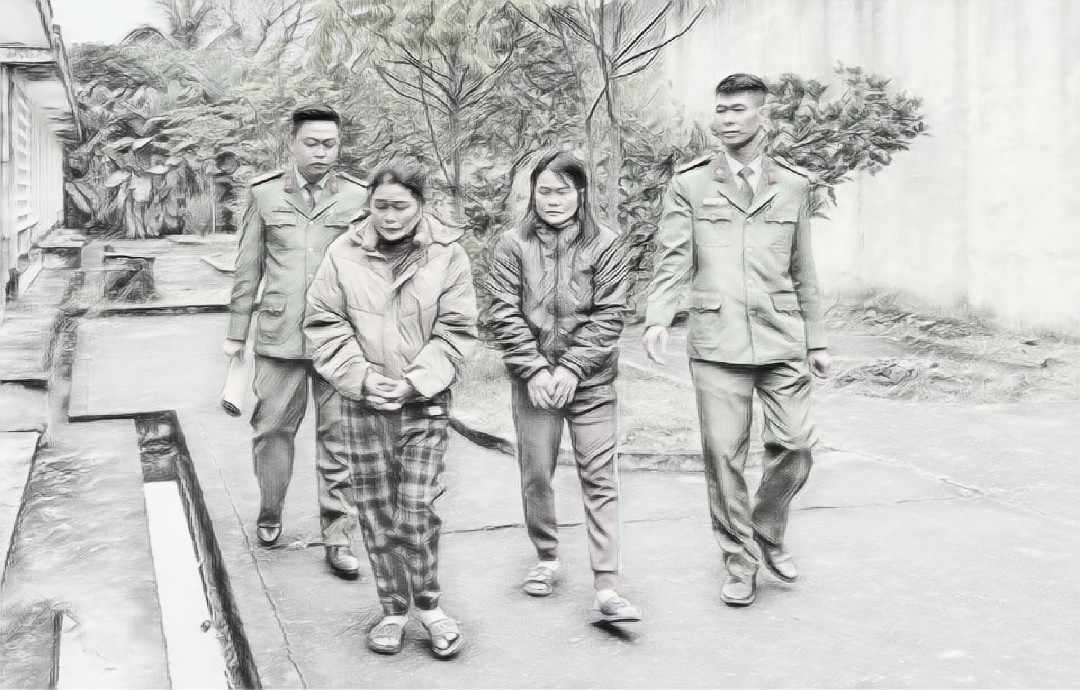 Thân Thị Hường và Thân Thị Thành tại cơ quan công an - Ảnh công an cung cấp