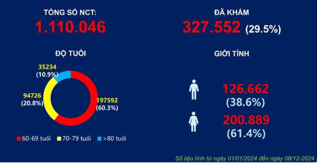 Số liệu thống kê từ ngày 1/1 đến 8/12/2024 của Sở Y tế TPHCM về mô hình bệnh tật của người cao tuổi tại thành phố - Ảnh: HIDS