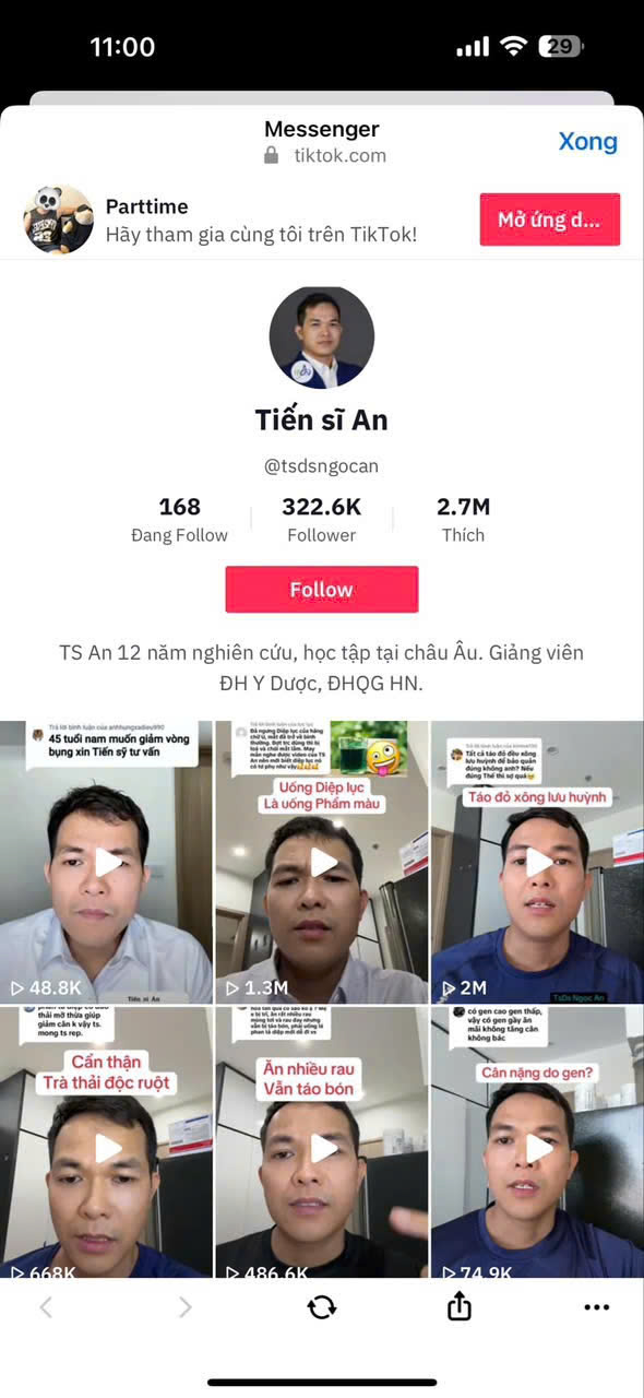 Kênh TikTok của Tiến sĩ An - Ảnh: nhân vật cung cấp