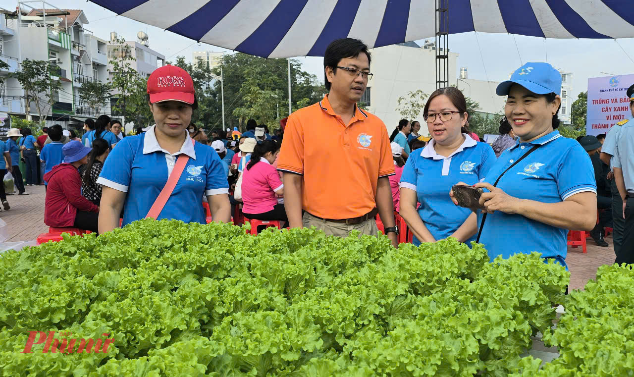 Gian hàng trồng rau thủy canh thu hút sự quan tâm, tìm hiểu của chị em hội viên 