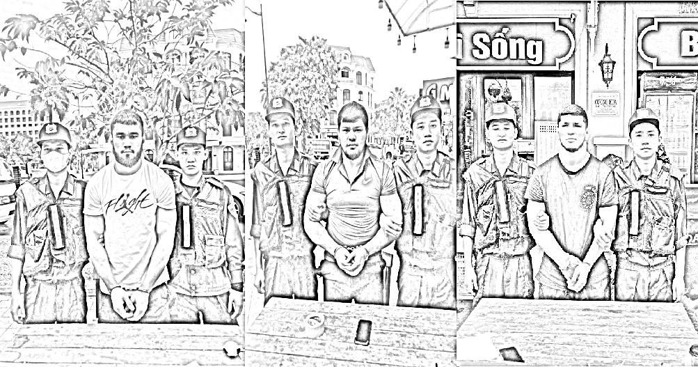 Các đối tượng Nasyrov Odiljon, Rasulov Isroil, Ernazarov Feruzbek (từ trái sang phải) bị lực lượng Công an bắt giữ - Ảnh CACC