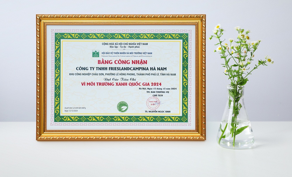 FrieslandCampina Hà Nam vinh dự là một trong 18 doanh nghiệp được trao bằng chứng nhận cho những đóng góp tích cực về môi trường