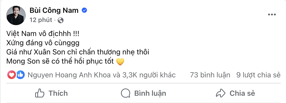 Bùi Công Nam nói chiến thắng này xứng đáng vô cùng, và cũng mong giá như chấn thương của Xuân Son nhẹ thôi. 