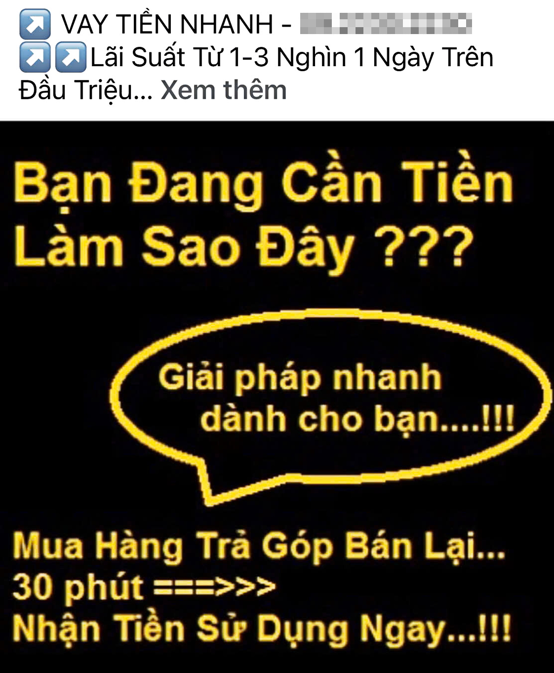 Dịch vụ vay tiền nhanh thông qua mua hàng trả góp khống được quảng cáo rầm rộ trên mạng xã hội - Ảnh chụp màn hình