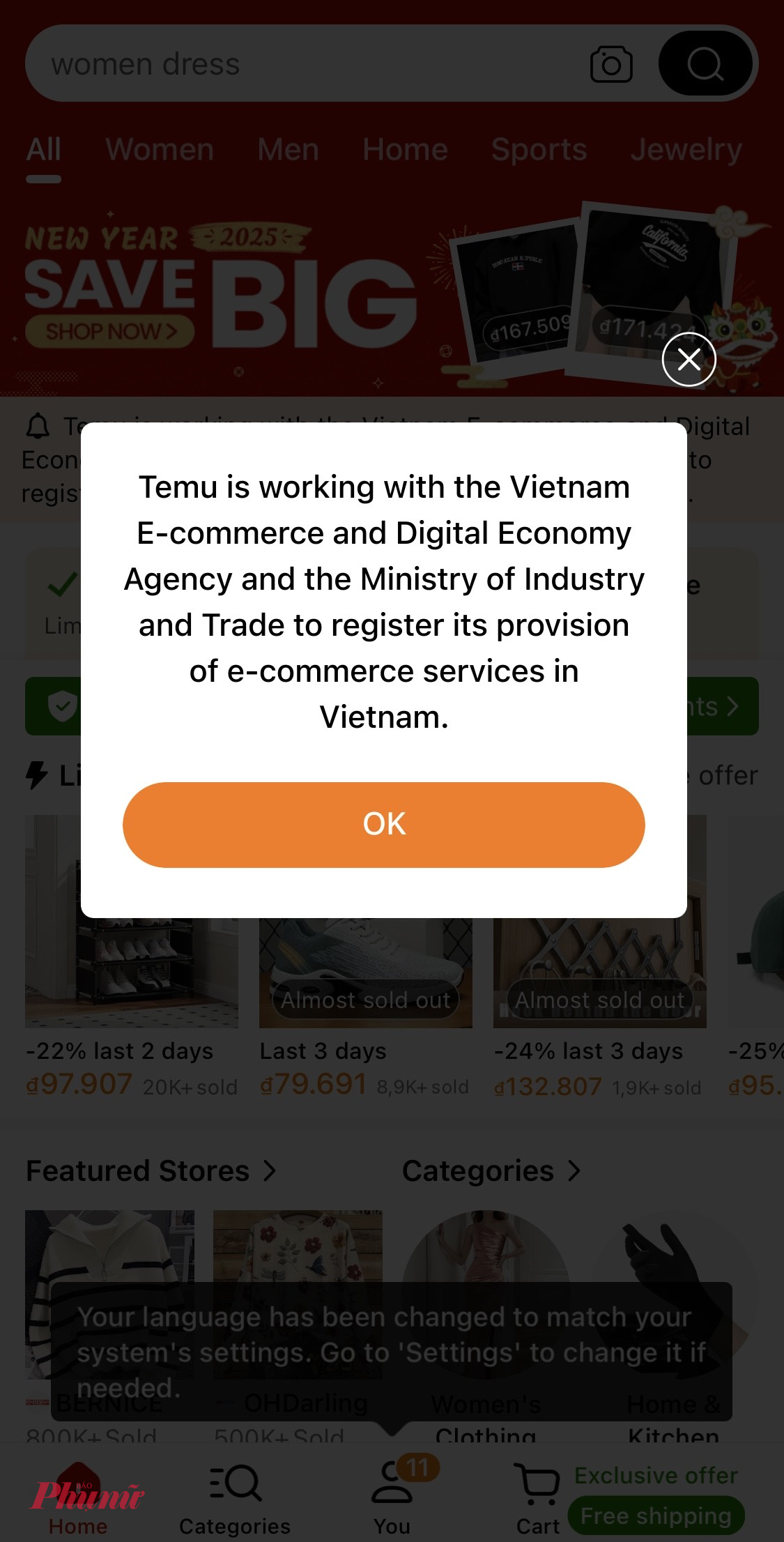 Thông báo khi đăng nhập vào trang Temu.com