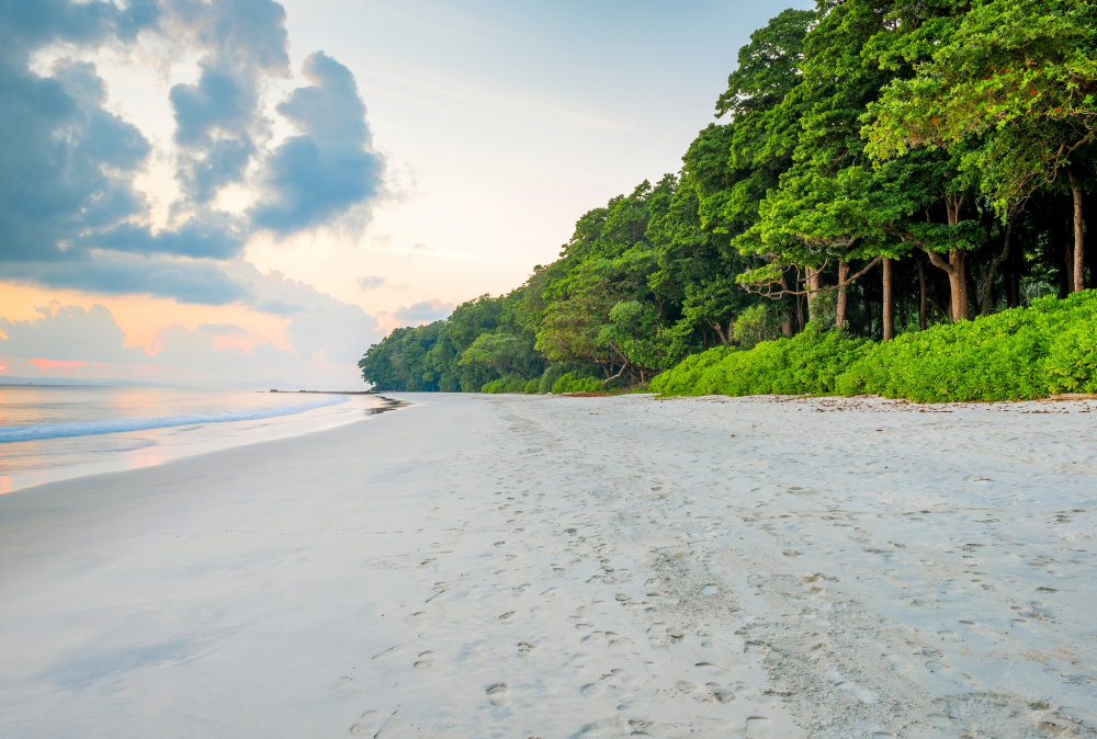 Radhanagar Beach, nằm trên đảo Havelock thuộc quần đảo Andaman và Nicobar, Ấn Độ, là một trong những bãi biển đẹp nhất châu Á. Nổi tiếng với bờ cát trắng mịn, làn nước xanh trong và khung cảnh thiên nhiên hoang sơ, nơi đây mang đến trải nghiệm thư giãn tuyệt vời. Du khách có thể tắm biển, đi dạo dọc bờ biển hoặc ngắm hoàng hôn lãng mạn. Bãi biển được bảo tồn kỹ lưỡng, không có quá nhiều hoạt động thương mại, giúp giữ được vẻ đẹp nguyên sơ. Với sự yên bình và cảnh quan tuyệt mỹ, Radhanagar Beach là điểm đến lý tưởng cho những ai yêu thiên nhiên.