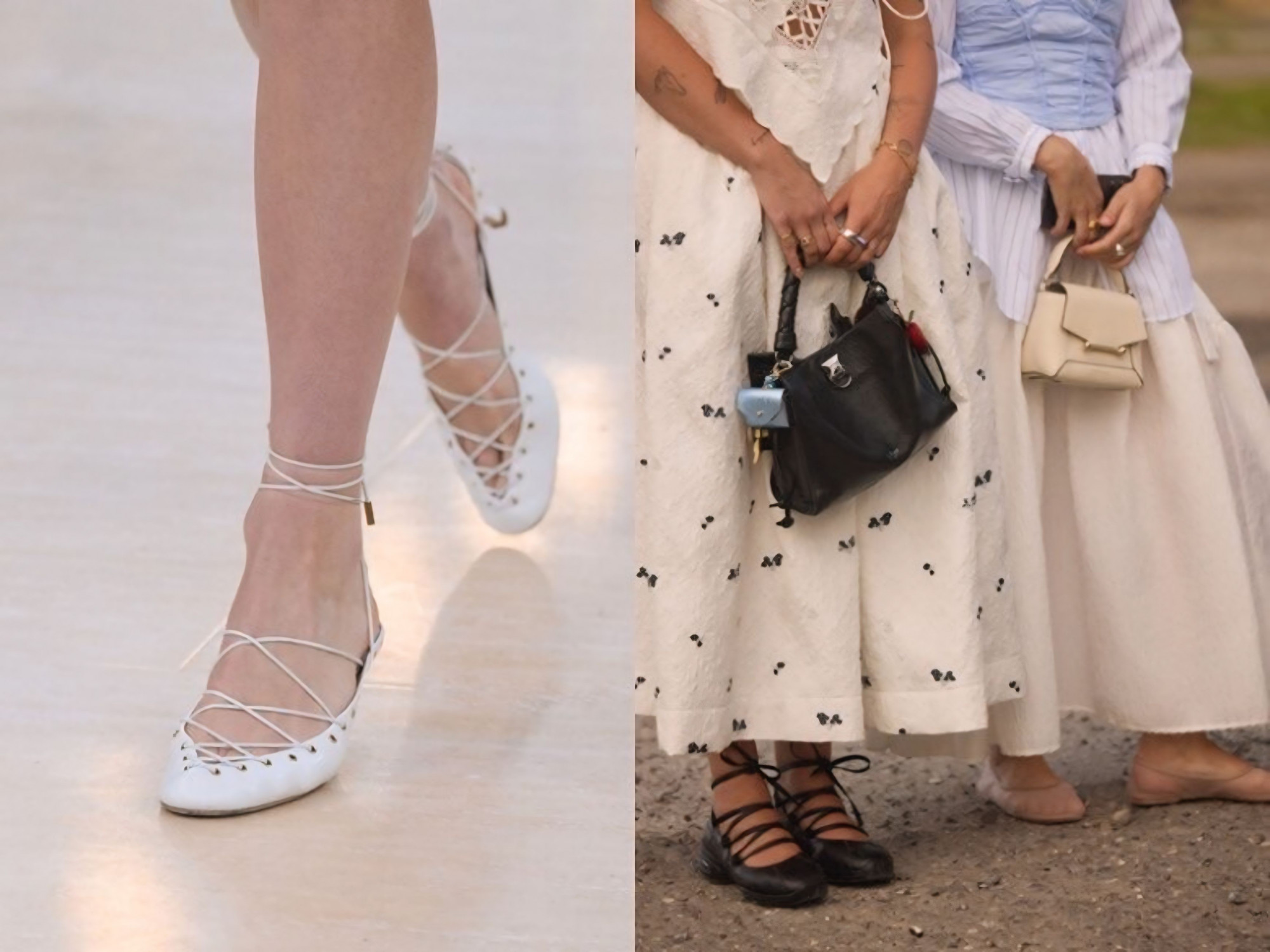 Giày lace-up ballet ban đầu được Givenchy sáng tạo, sản phẩm này đã được Chloé cải tiến thành sản phẩm kinh điển trong Xuân - Hè 2025. Phần dây buộc đan chéo như dây áo corset kết hợp sự thanh lịch của giày ba lê cùng tính thực dụng của giày đế bệt, tạo nên một món đồ thời trang vừa sành điệu vừa thiết thực.