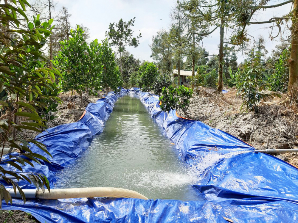 Nông dân tỉnh Tiền Giang dự trữ nước ngọt để sản xuất và sinh hoạt trong mùa khô - ẢNH: HUỲNH LỢI