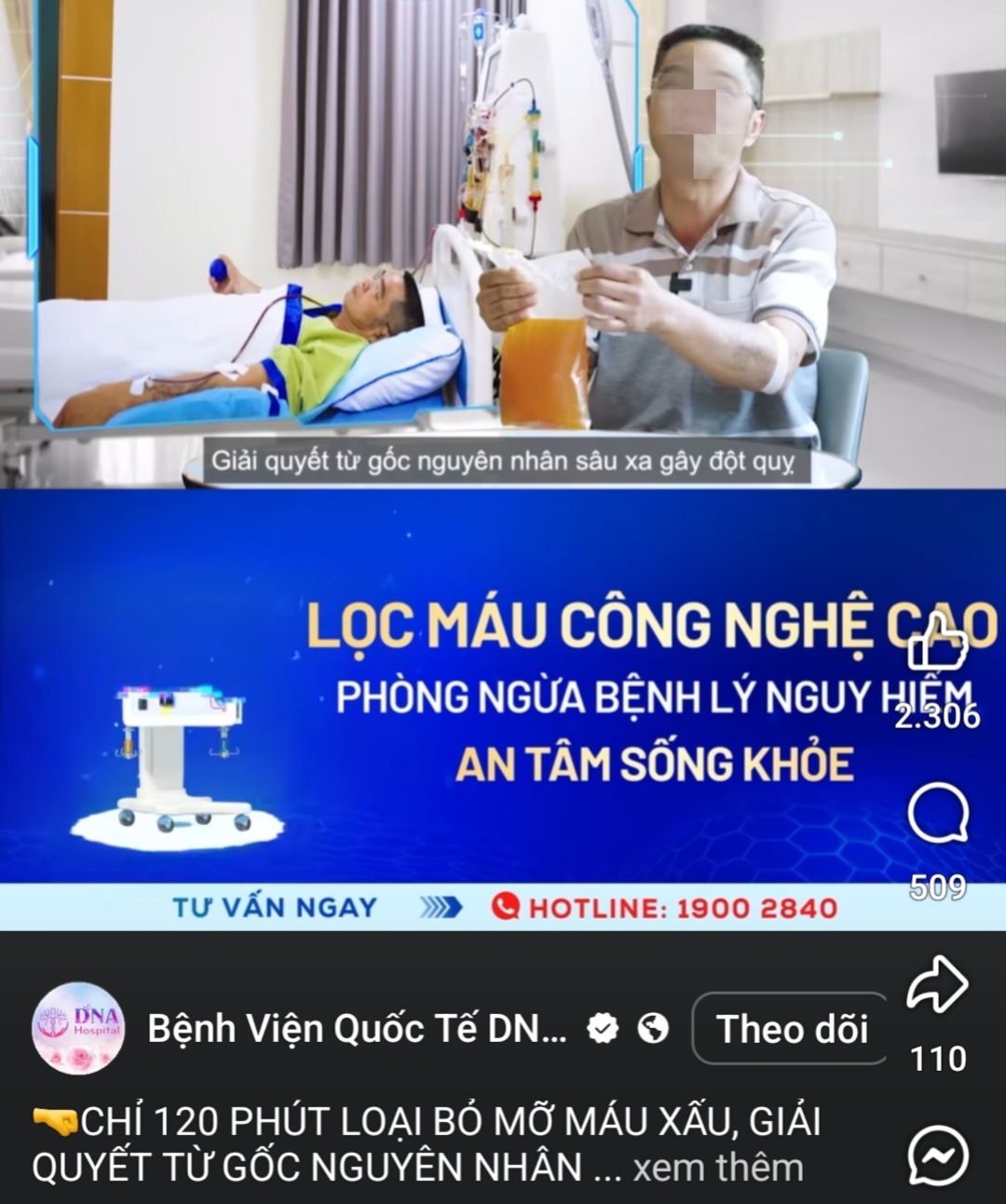 Quảng cáo dịch vụ lọc mỡ máu công nghệ cao trên mạng xã hội của Bệnh viện