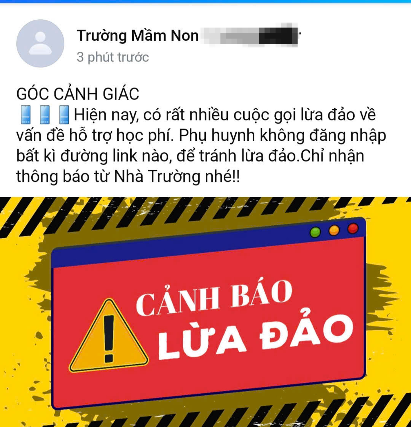 Nhiều trường học ở TPHCM đăng cảnh báo phụ huynh về tình trạng gọi điện thoại lừa đảo “hoàn học phí”