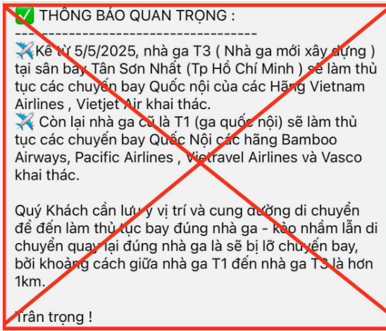 Cảng HKQT Tân Sơn Nhất cảnh báo về thông tin chưa được công bố đăng tải trên mạng xã hội. 