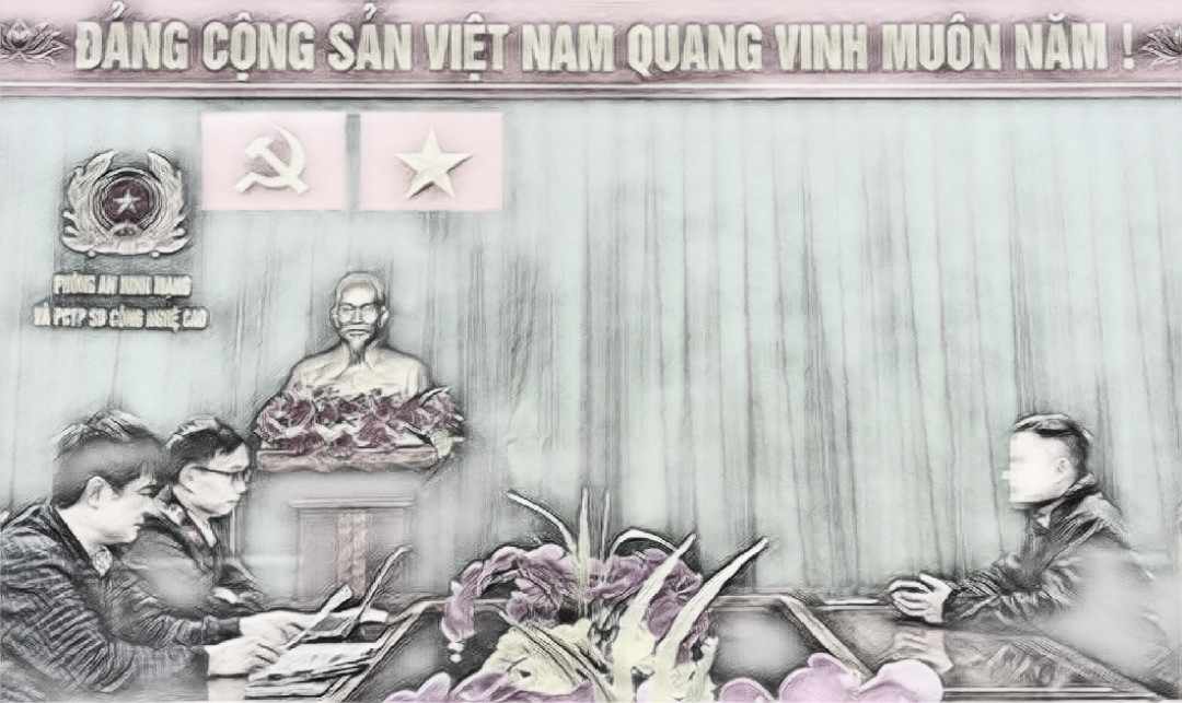 Ông T. làm việc với phòng An ninh mạng và phòng chống tội phạm sử dụng công nghệ cao - Ảnh công an cung cấp