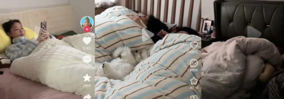 Những người được gọi là “người chuột” dành hàng giờ liền trên giường dán mắt vào điện thoại di động. Ảnh: Weixin