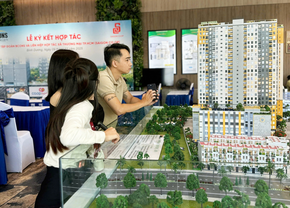 Giấc mơ an cư vẫn xa vời khi giá nhà luôn ở trên trời Người mua nhà tìm hiểu về giá căn hộ trong một dự án bất động sản ở tỉnh Bình Dương vào tháng 3/2025 - ẢNH: BÍCH TRẦN