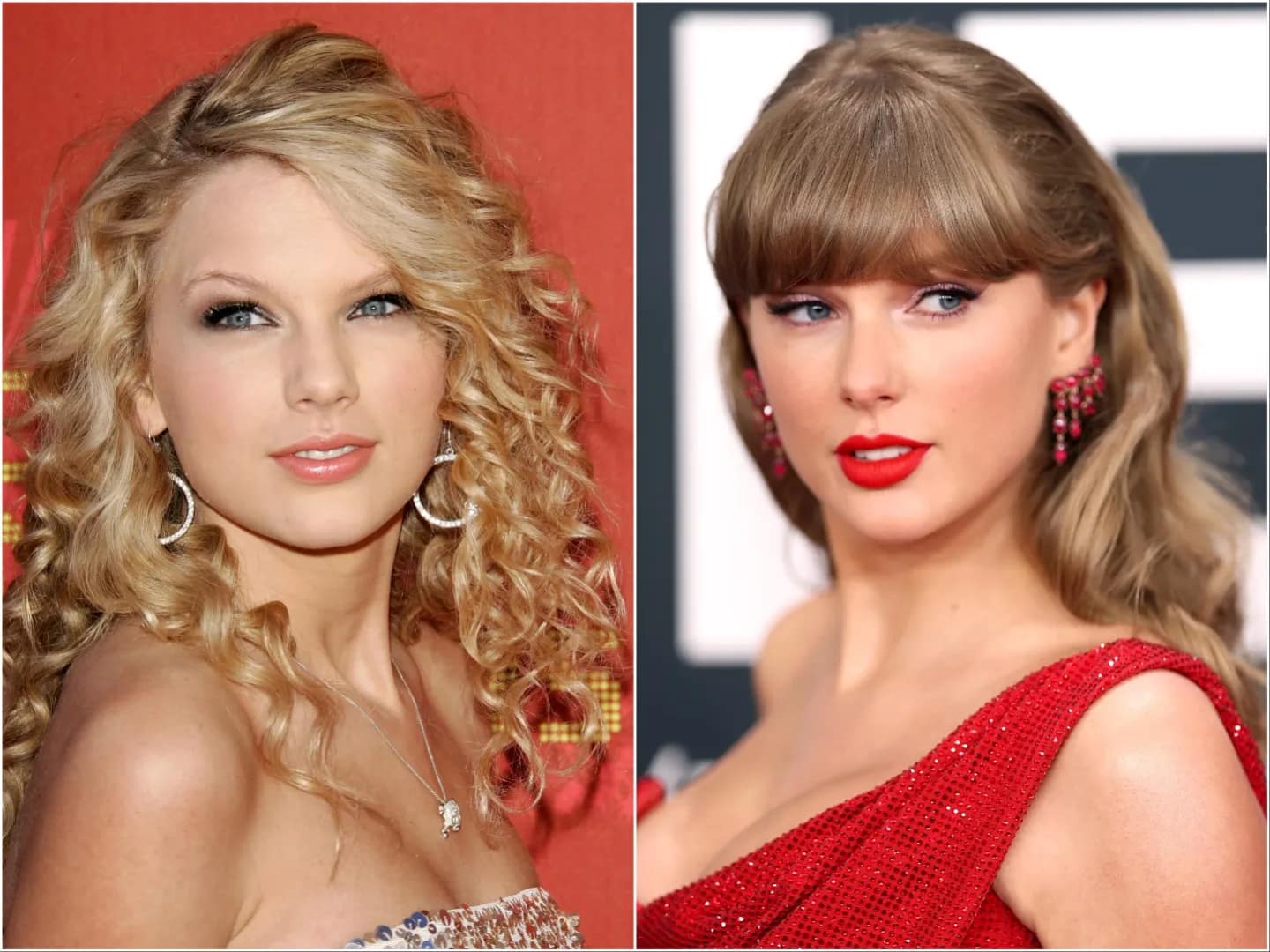 Mái tóc của Swift vào năm 2007 và 2025