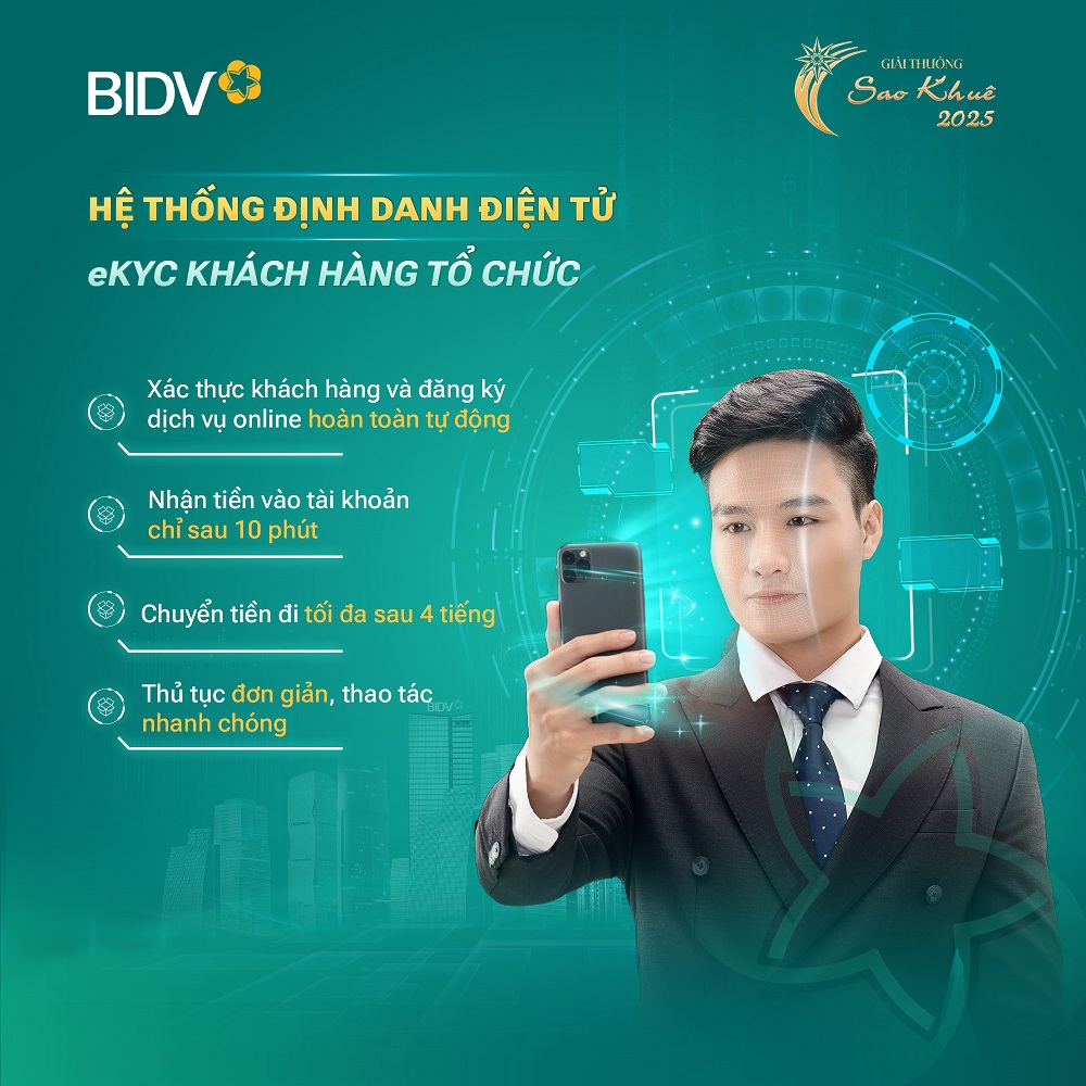 Hệ thống định danh điện tử (eKYC) giúp khách hàng tổ chức mở tài khoản và đăng ký dịch vụ ngân hàng điện tử của BIDV bằng phương thức trực tuyến