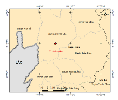 Bản đồ tâm chấn động đất ở Điện Biên