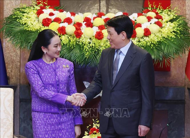 Chủ tịch nước Lương Cường tiếp Thủ tướng Thái Lan Paetongtarn Shinawatra. Ảnh: Lâm Khánh/TTXVN